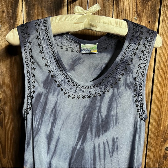 India Boutique Colorful Tie Dye Embroidered 70s Hippie Flowy Tent Dress Free Sz - Picture 11 of 11